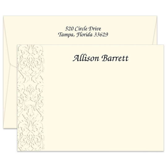Triple Thick Embossed Damask Flat Note Cards - Raised Ink